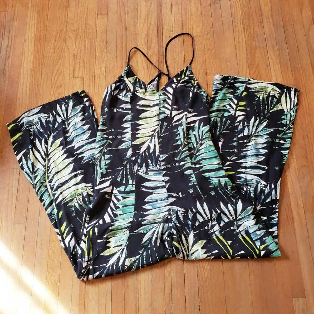 Charlie Jade Jumper Jumpsuit Black & Green Sleeveless Size Small Petite